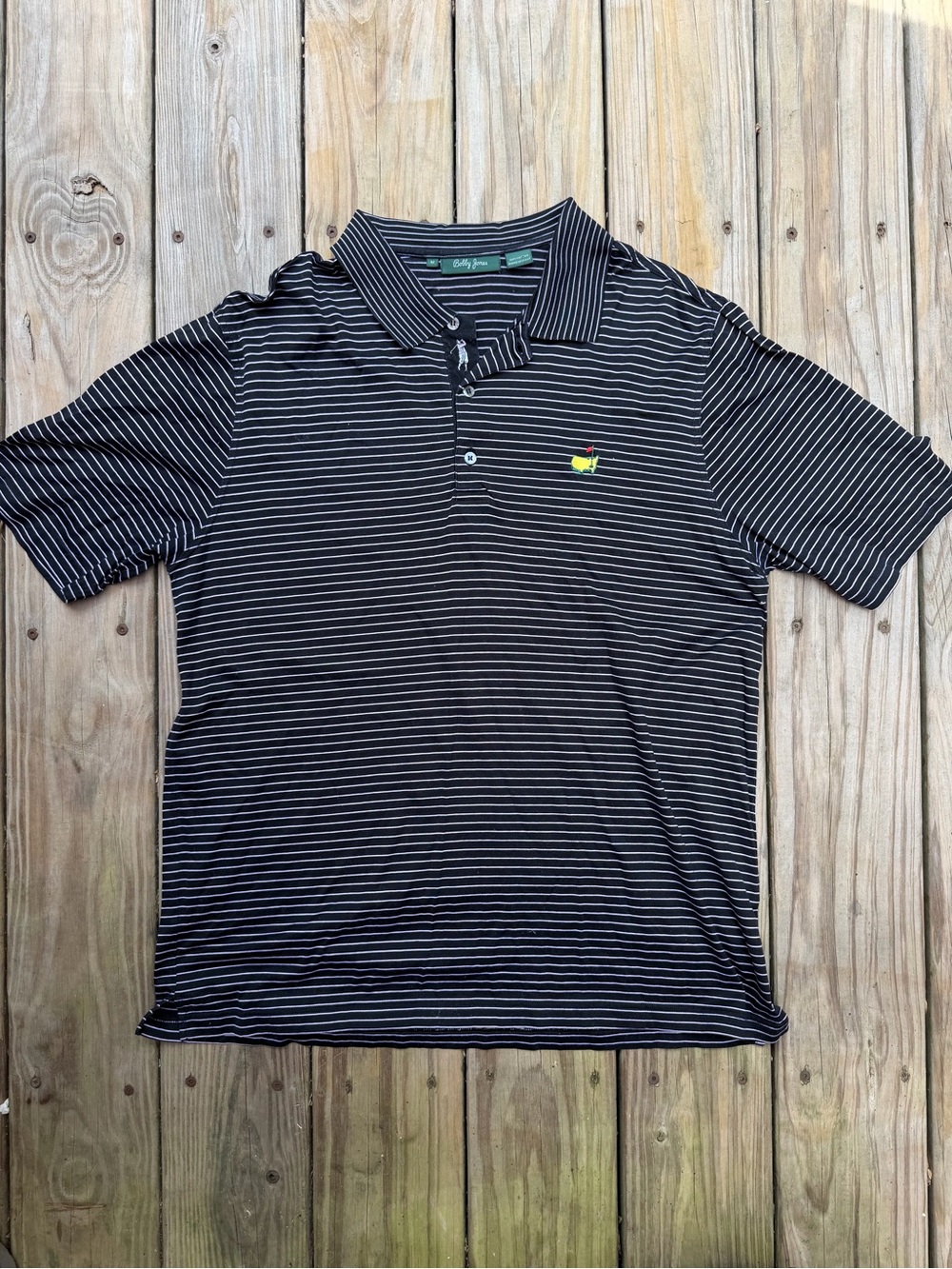 Bobby Jones Black/White Stripe Golf Polo Shirt The Masters Made In Italy Size M